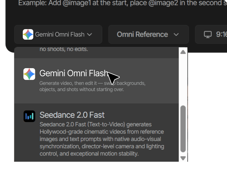 Open Tagshop AI and select Gemini Omni Flash