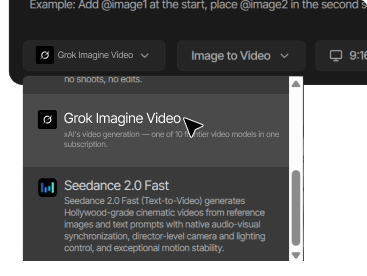 Ouvrez Tagshop AI et sélectionnez Grok Imagine Video