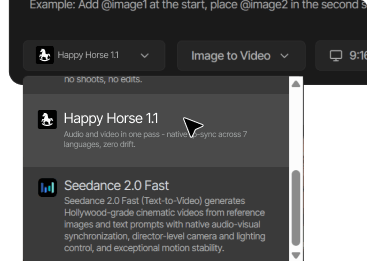 Open Tagshop AI and select Happy Horse 1.1