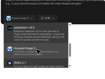 Ouvrez Tagshop AI et sélectionnez Hunyuan Image 3 Ouvrez Tagshop AI et sélectionnez Hunyuan Image 3